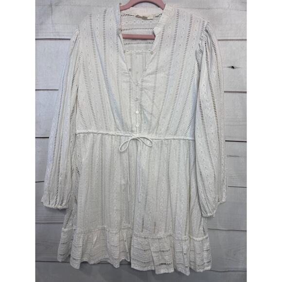 Forever That Girl Size LG Dress Long Sleeve Cream White Eyelet Details - Picture 1 of 6